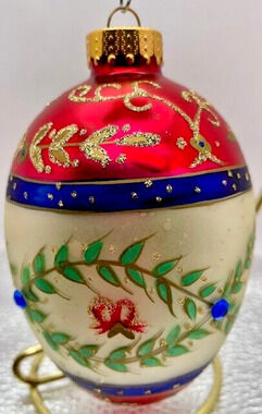 Unique Treasures Christmas Ornament Hand Decorated Multi Colored Glass